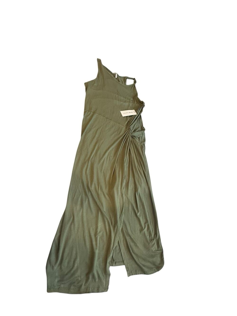 Three Dots Olive Twist Front Midi Dress XL Sleeveless Ruched Stretch NWT